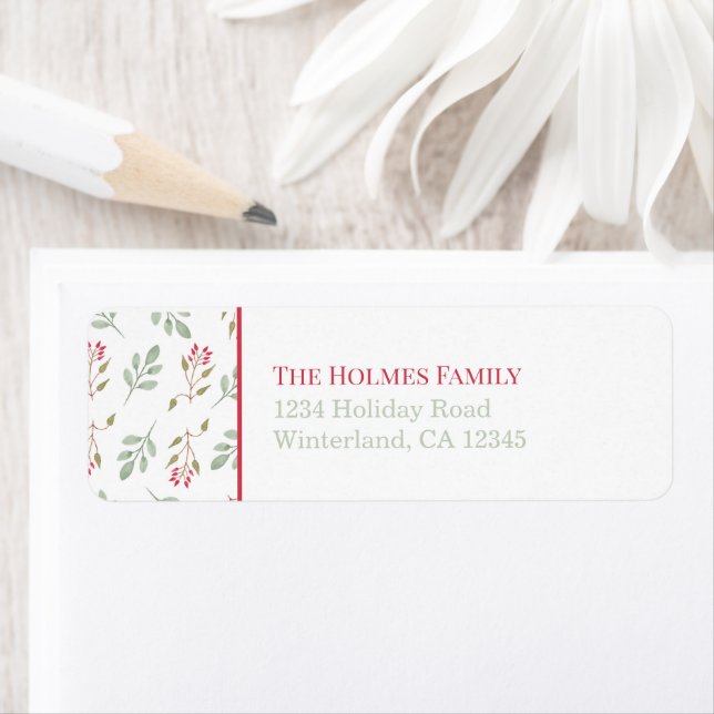 Hot Pink Holly Berry and Eucalyptus Return Address Label (Insitu)