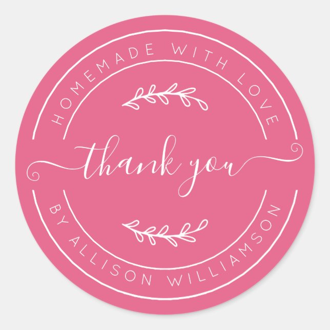 Hot Pink Homemade Thank You Label (Front)