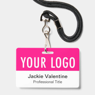 Hot Pink Horizontal Name Badge with Lanyard Custom ID Badge