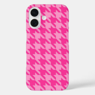 Hot Pink Houndstooth Plaid Design iPhone 16 Case