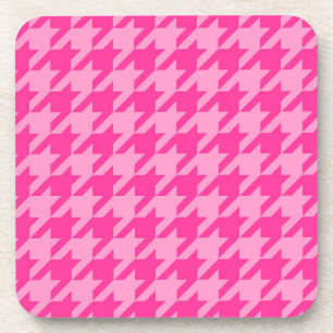 Hot Pink Houndstooth Plaid Design Coaster