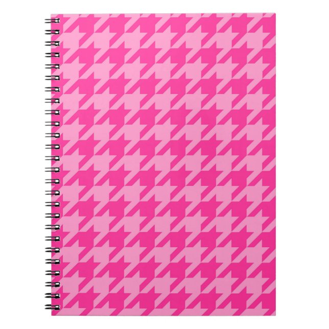 Hot Pink Houndstooth Plaid Design Notebook (Front)