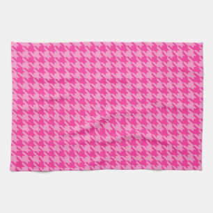 Hot Pink Houndstooth Plaid Design Tea Towel