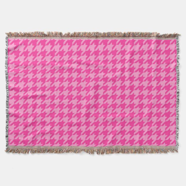 Hot Pink Houndstooth Plaid Design Throw Blanket (Front)