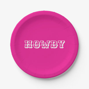 Hot Pink Howdy Cowgirl Style Paper Plate