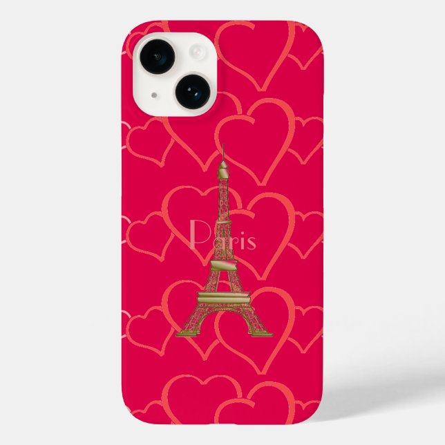 Hot Pink, I Love Paris Case-Mate iPhone Case (Back)
