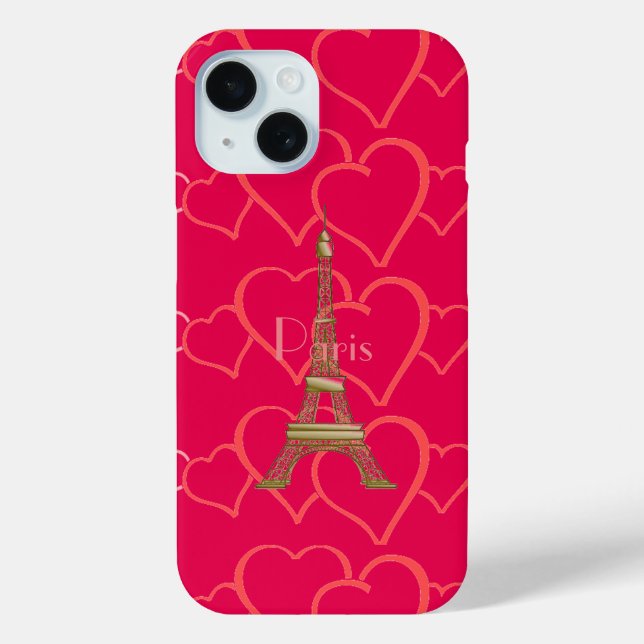 Hot Pink, I Love Paris Case-Mate iPhone Case (Back)