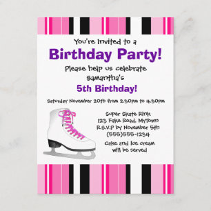 Hot Pink Ice Skating Birthday Party - Pink Stripe Invitation