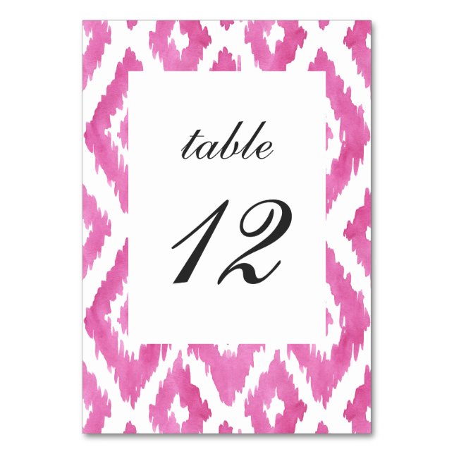 Hot Pink Ikat Table Number (Front)