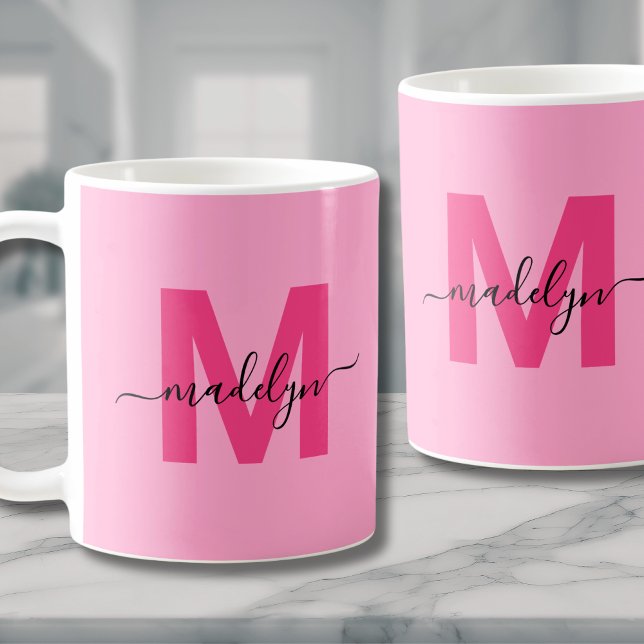 Hot Pink Initial Name Monogram Coffee Mug (Hot Pink Initial Name Monogram Coffee Mug)