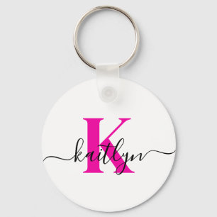 Hot Pink Initial Name Monogrammed Key Ring