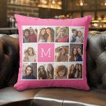 Hot Pink Instagram Photo Collage Custom Monogram Cushion<br><div class="desc">Use up to 11 square or selfie phone photos to create a unique and personal gift. Or you can keep the hipster puppy and make a trendy keepsake. If you need to adjust the pictures,  click on the customise tool to make changes.</div>