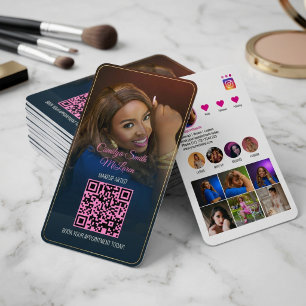 Hot Pink Instagram QR Code Business Card for Braid