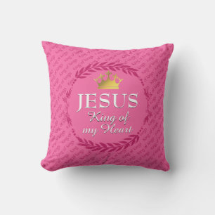 Hot Pink JESUS KING OF MY HEART Christmas Cushion