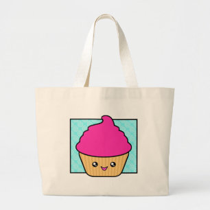 Hot Pink Kawaii Cupcake Large Tote Bag