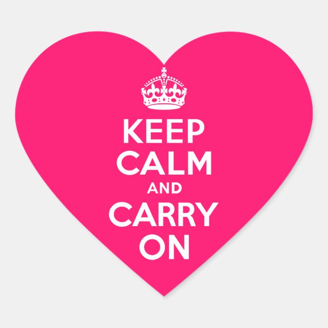 Hot Pink Keep Calm and Carry On Heart Sticker (Front)