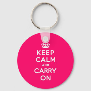 Hot Pink Keep Calm and Carry On Key Ring