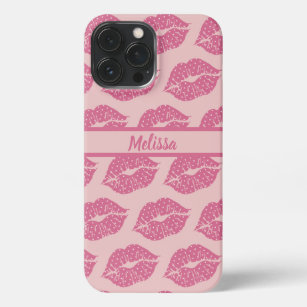 Hot Pink Knit Lips with Little White Hearts  iPhon iPhone 13 Pro Max Case
