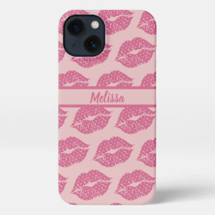 Hot Pink Knit Lips with Little White Hearts  iPhon iPhone 13 Case