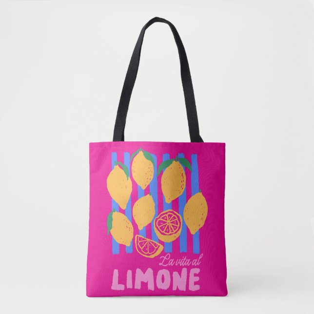 Hot Pink La Vita al Limone Market Tote Bag (Front)