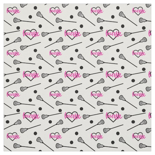 Hot Pink Lacrosse Sticks and Hearts Pattern Fabric (Swatch)
