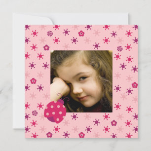 Hot pink ladybug flowers birthday party invitation