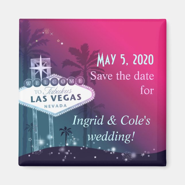 Hot Pink Las Vegas Strip Wedding Save the Date Magnet (Front)