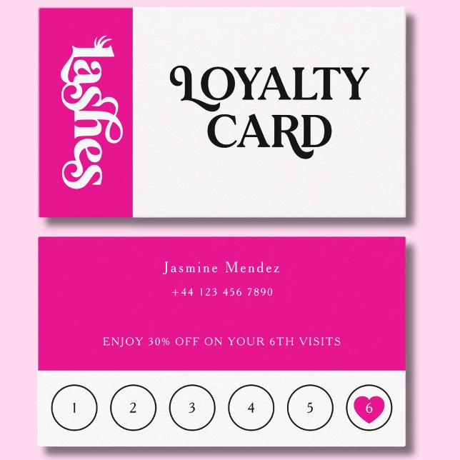 Hot Pink Lashes 6 Appointments Loyalty Card  (Creator Uploaded)
