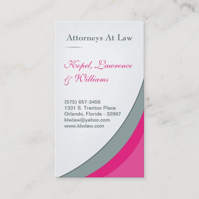Hot Pink Law Firm Legal Corporate Business Card (Front)