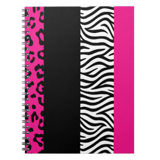 Hot Pink Leopard and Zebra Animal Print  Notebook