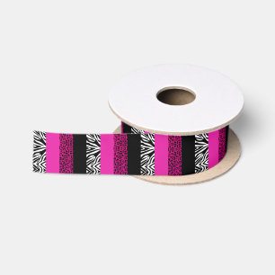 Hot Pink Leopard and Zebra Animal Print Satin Ribbon