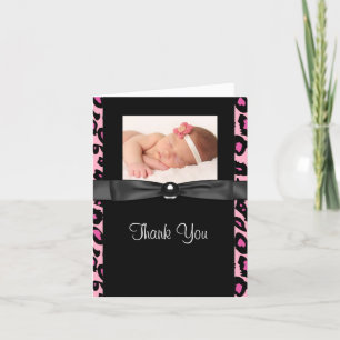 Hot Pink Leopard Baby Photo Thank You Cards