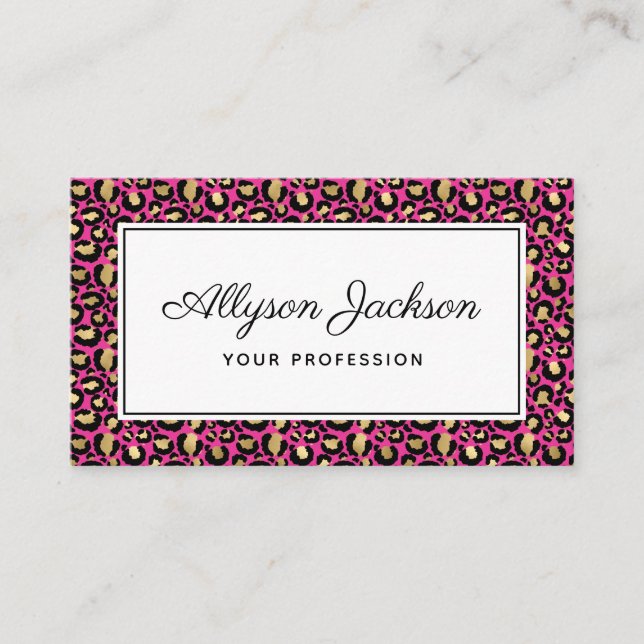 Hot Pink Leopard Business Card (Front)