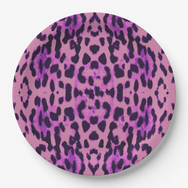 Hot Pink Leopard Fur Spots Pattern Paper Plate (Front)