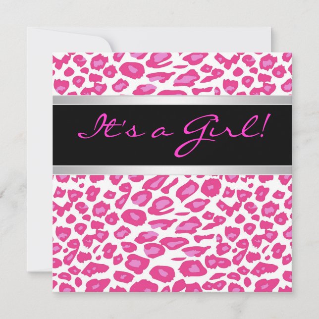 Hot Pink Leopard Girl Baby Shower Invitations (Front)