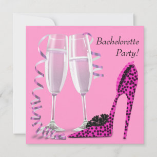 Hot Pink Leopard High Heel Bachelorette Party Invitation