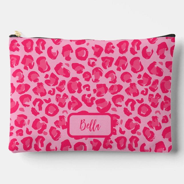 Hot Pink Leopard Pattern Accessory Pouch (Front)