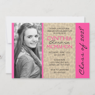 Hot Pink & Leopard Photo Graduation Invitation