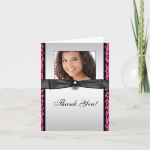 Hot Pink Leopard Photo Thank You Cards