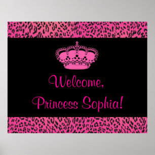 Hot Pink Leopard Princes Party Banner Poster