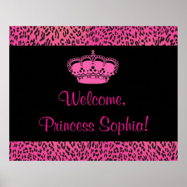 Hot Pink Leopard Princes Party Banner Poster (Front)