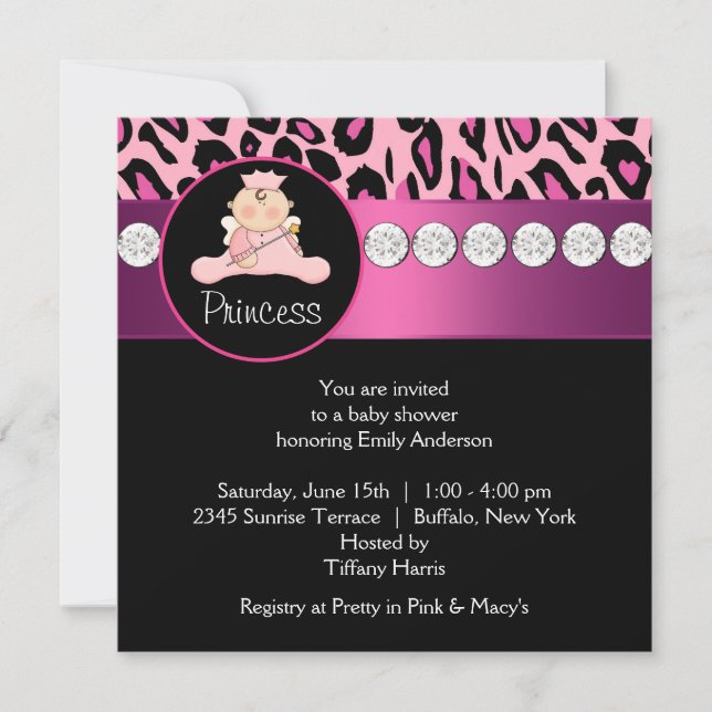 Hot Pink Leopard Princess Girl Baby Shower Invitation (Front)