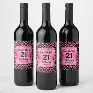 Hot Pink Leopard Print 21st Birthday Personalised Wine Label