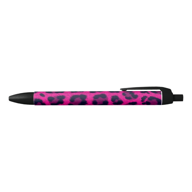 Hot Pink Leopard Print Animal Pattern Black Ink Pen (Top)