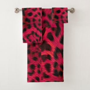 Hot Pink Leopard Print Faux  Bath Towel Set