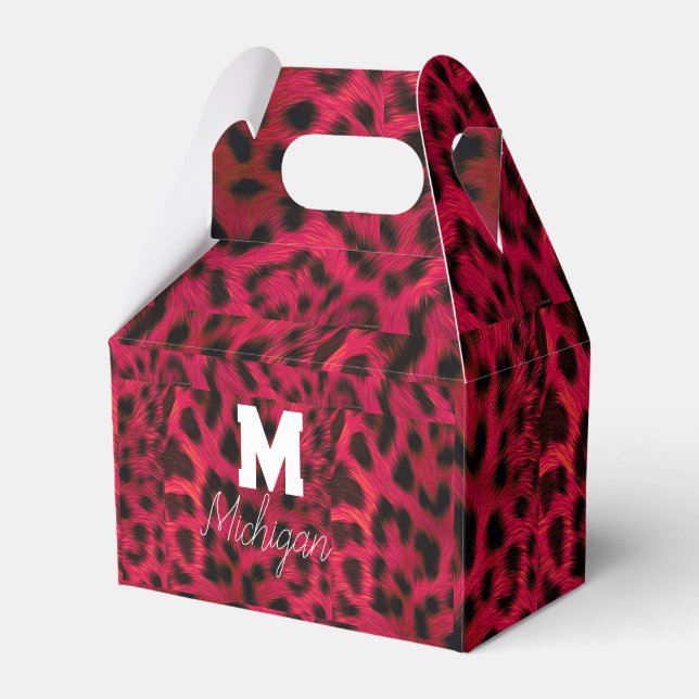 Hot Pink Leopard Print Faux  Favour Box (Front Side)