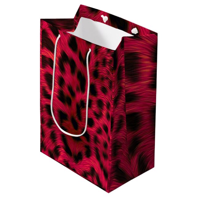 Hot Pink Leopard Print Faux  Medium Gift Bag (Front Angled)