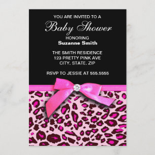 Hot Pink Leopard Print Girl Baby Shower invitation