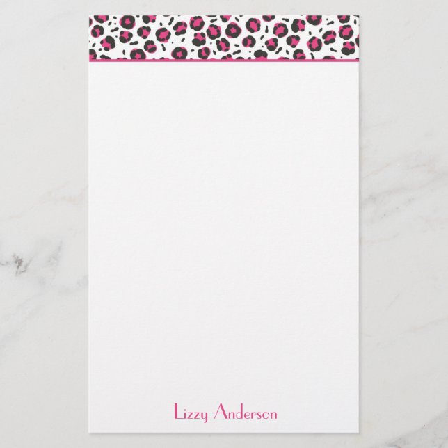 Hot Pink Leopard Print Personalised Stationery (Front)