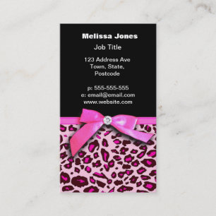 Hot pink leopard print ribbon bow graphic business card